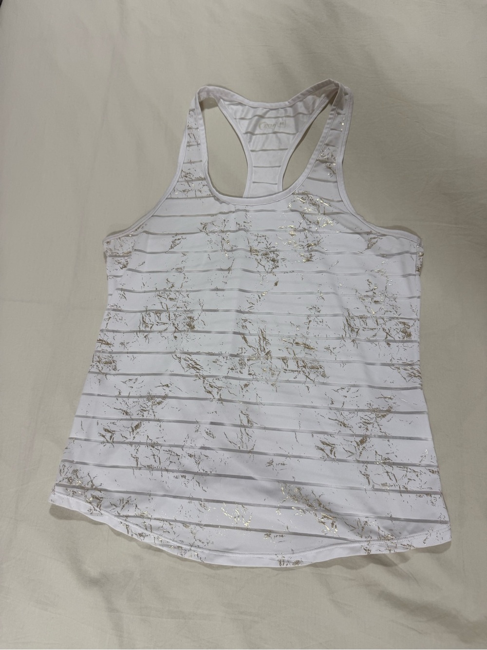 Women’s Ziya Racerback Tank Top - White with Gold Accent Sheer Stripe